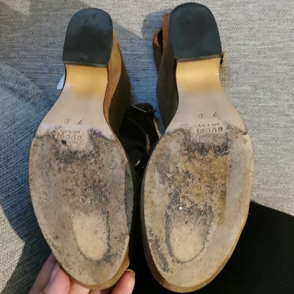 GUCCI Brown Suede Strap Wedge Platform Heels 7B - Picture 4 of 7